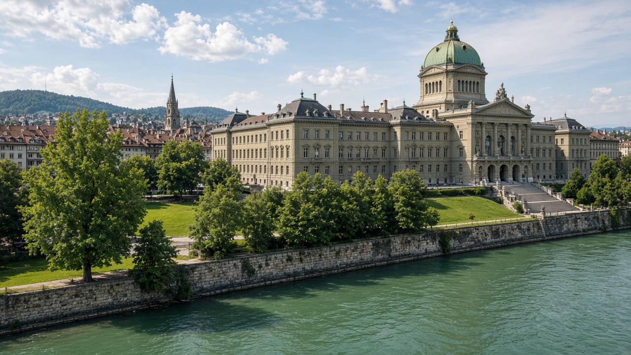 The Federal Palace and the Aare in Bern