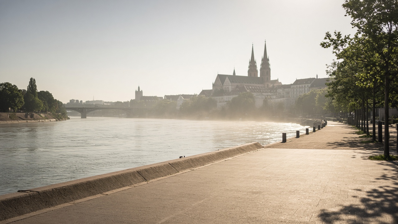 The Rhine at Basel in heavy summer heat