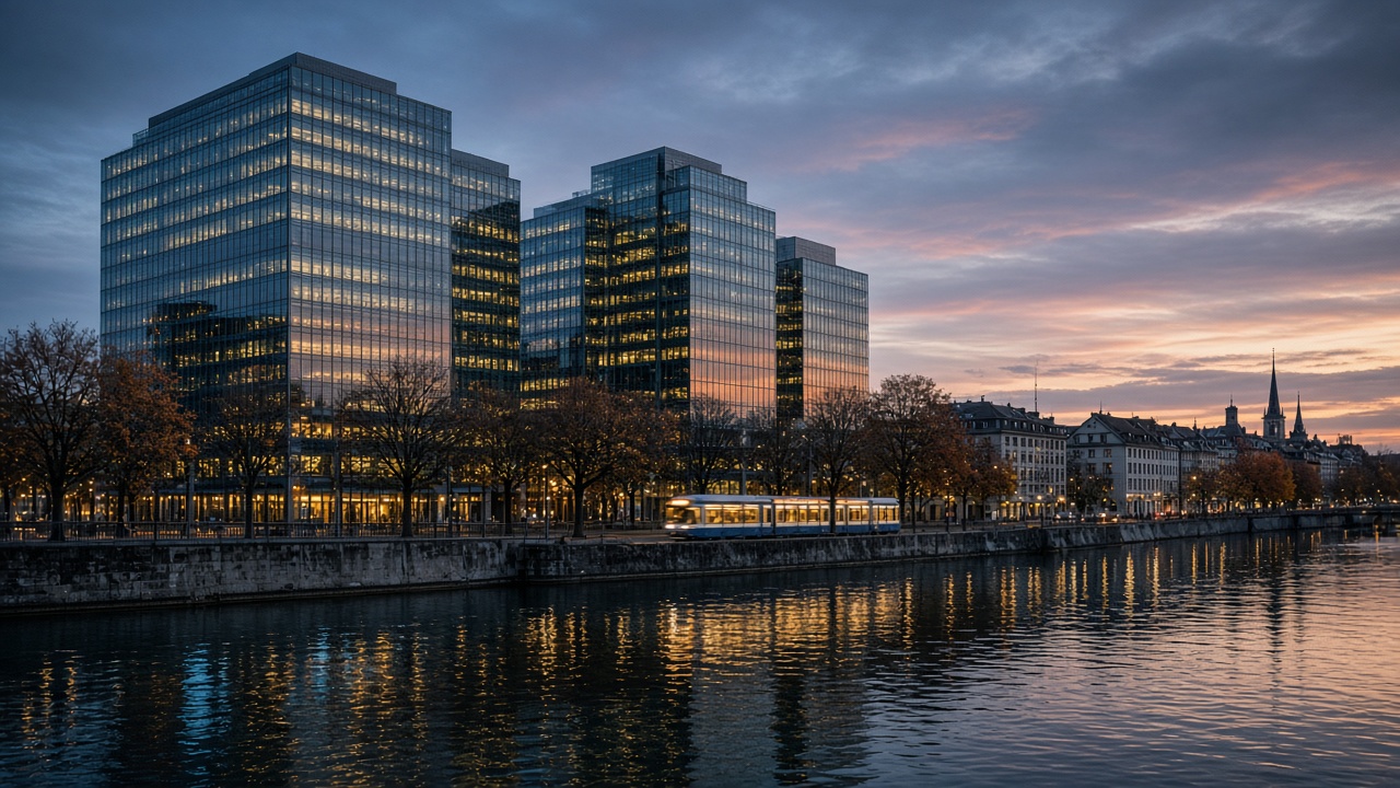 Bank buildings along the Limmat in Zurich