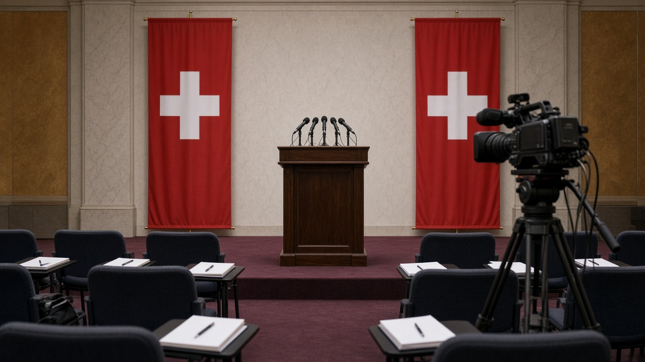 The press conference podium in the Federal Palace before the announcement