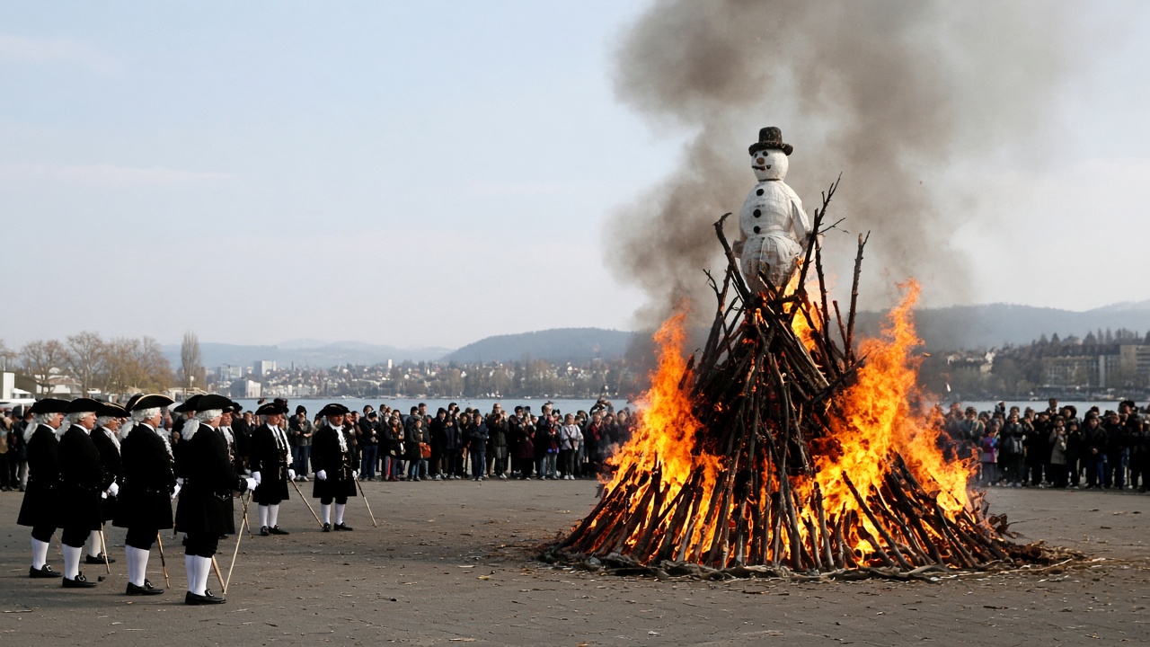 Sechselaeuten Burns the Boegg on a Cold Third Monday
