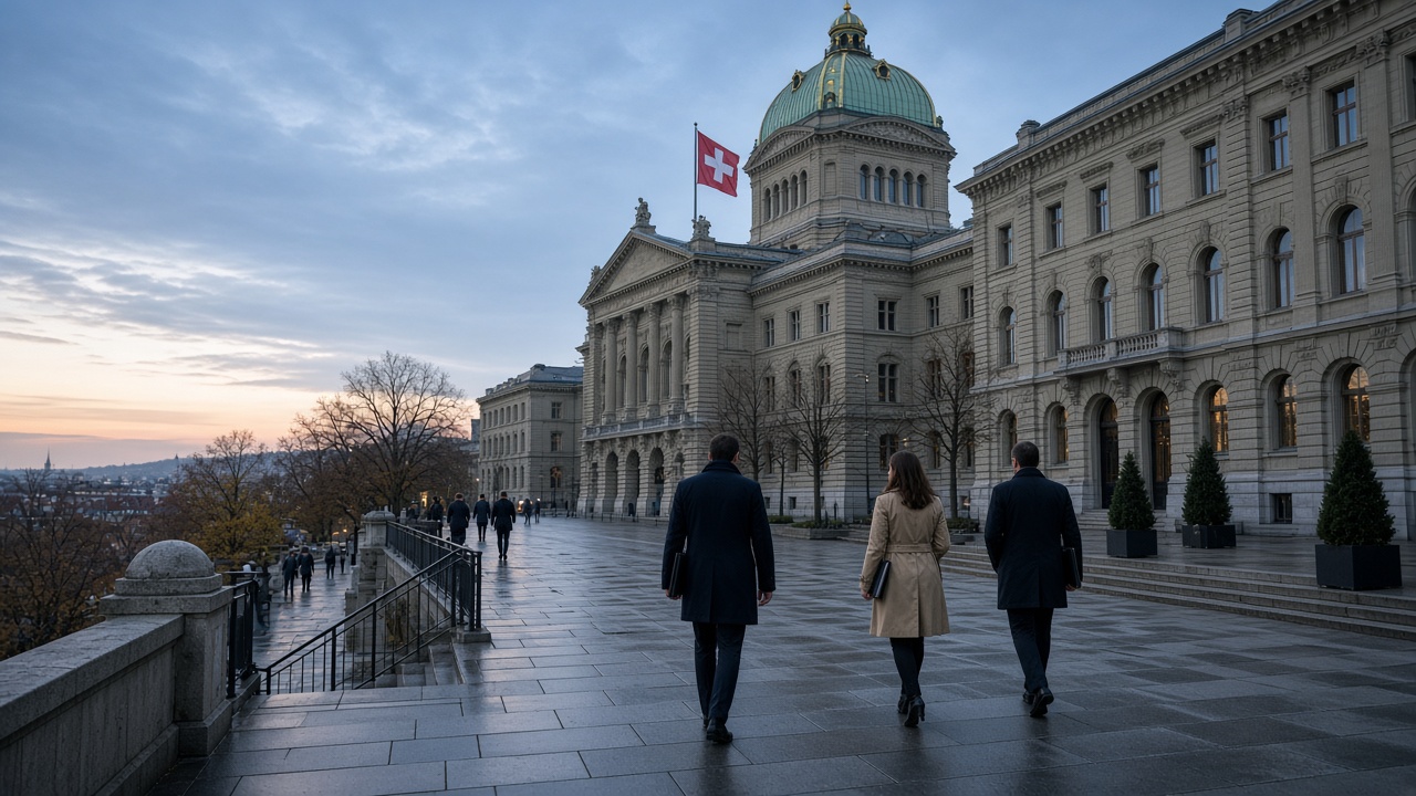 The Federal Palace in Bern at dawn after the EU debate