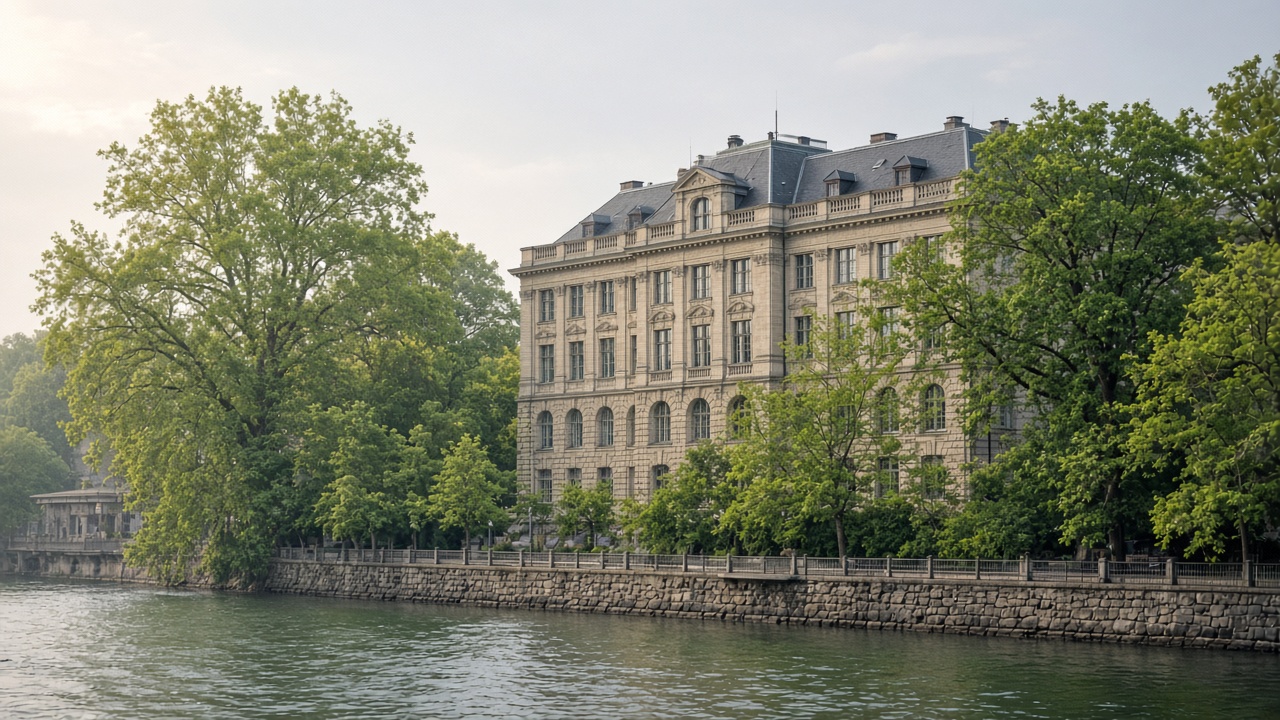 The Swiss National Bank building in Zurich in June light