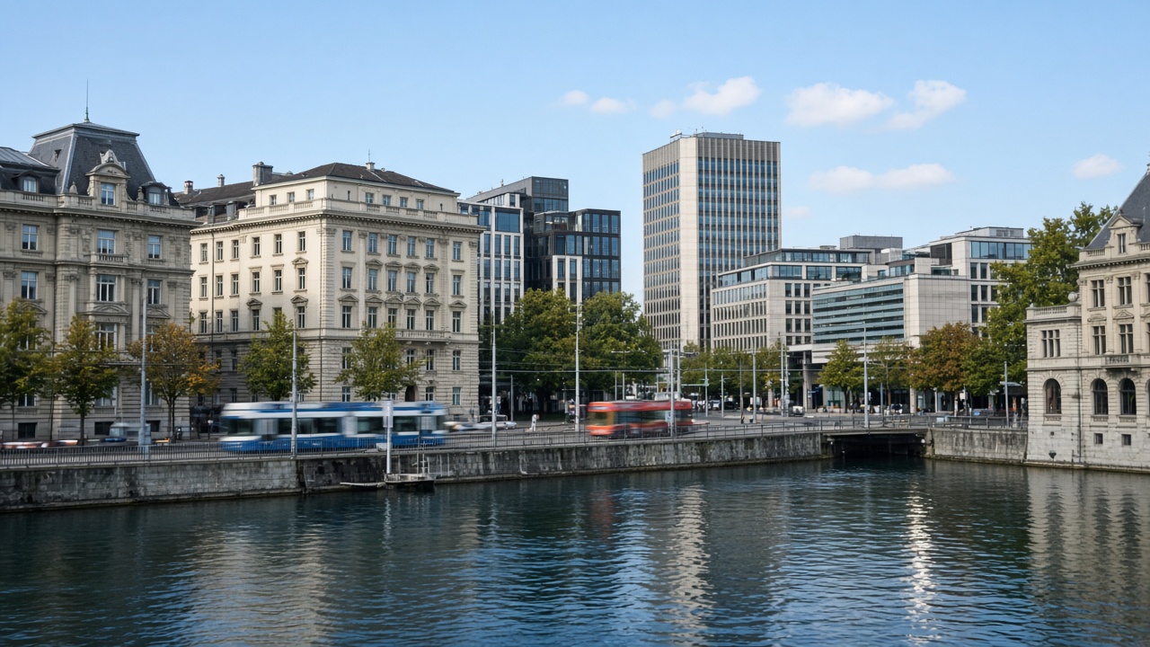Zurich riverside on the morning of the SNB rate decision
