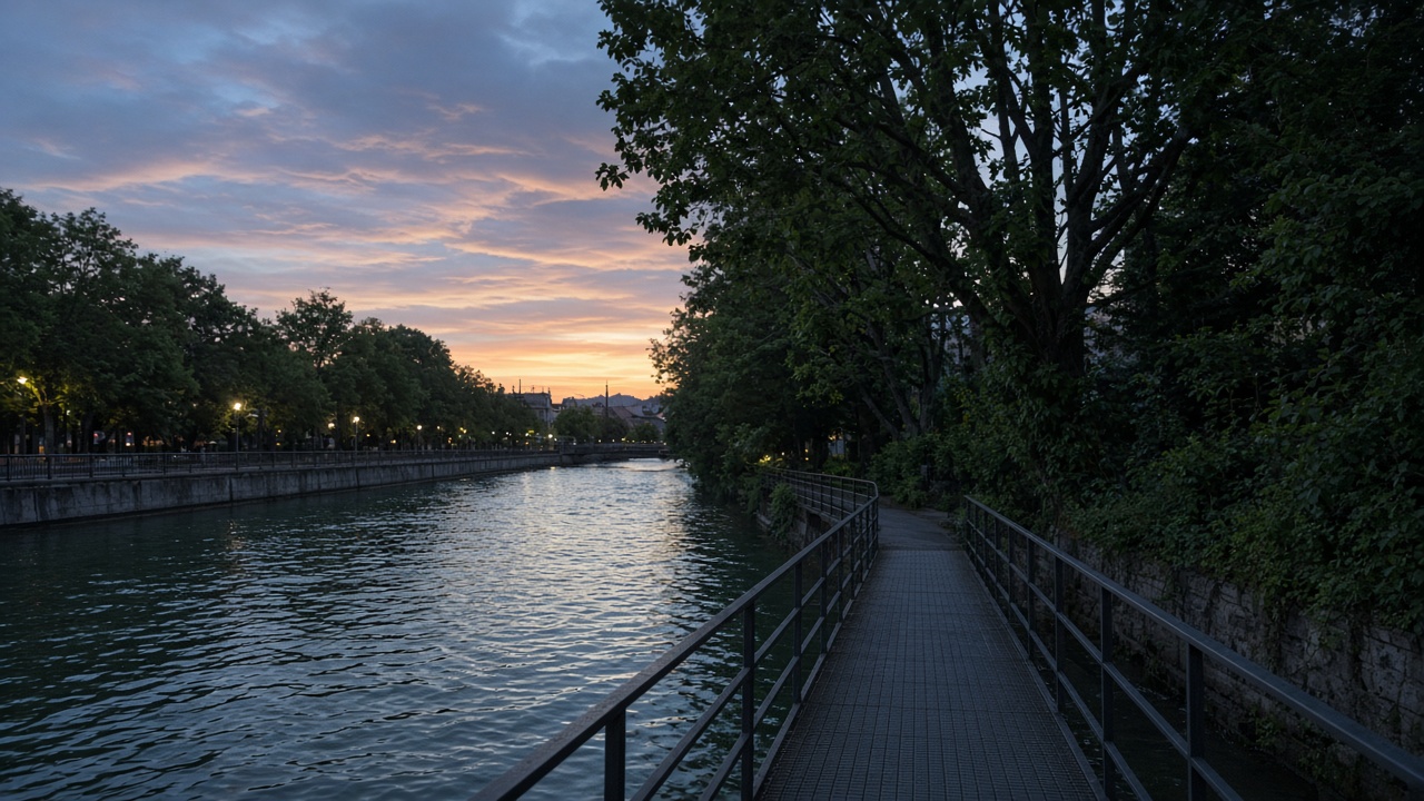The Limmat at Oberer Letten in Zurich at dusk