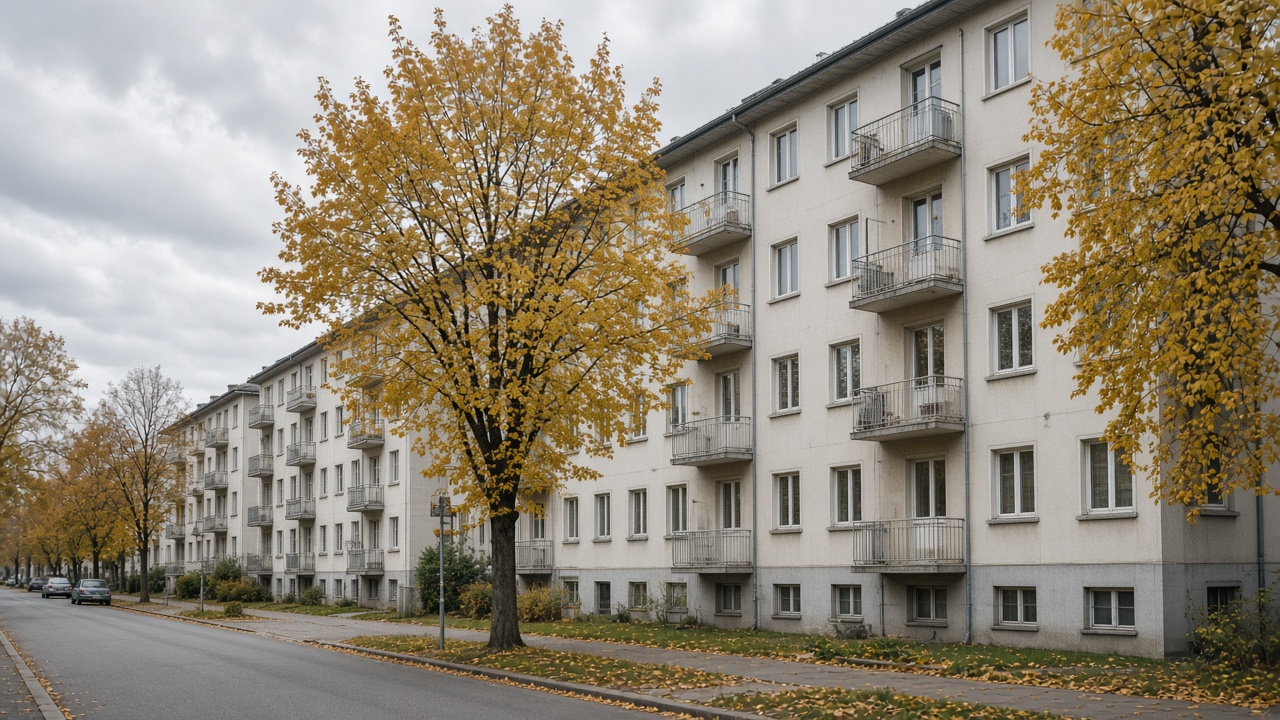 1950s apartment blocks in the Zurich Seebach district in autumn